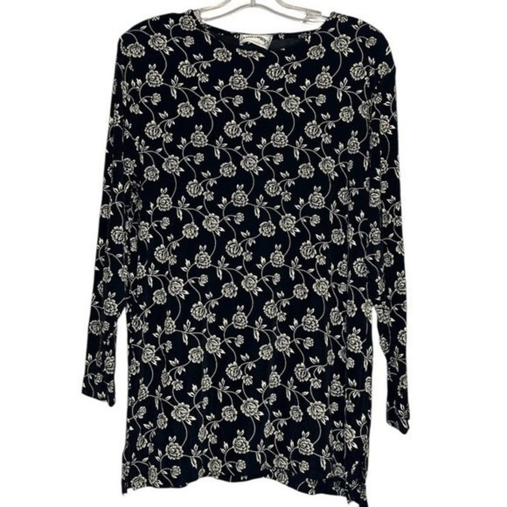 Frazier Lawrence Womens Floral Print Long Sleeve Blouse Vintage Style Black S